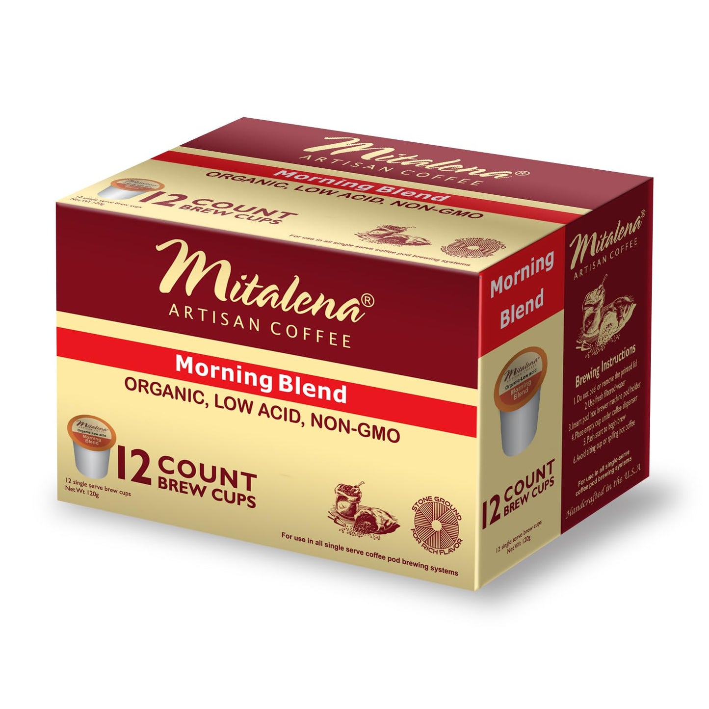 Mitalena Artisan Coffee Variety Pack - 72 Low Acid Organic Coffee Pods, Compatible with Keurig K Cup Coffee Maker - Try 6 Different Flavors - Small
