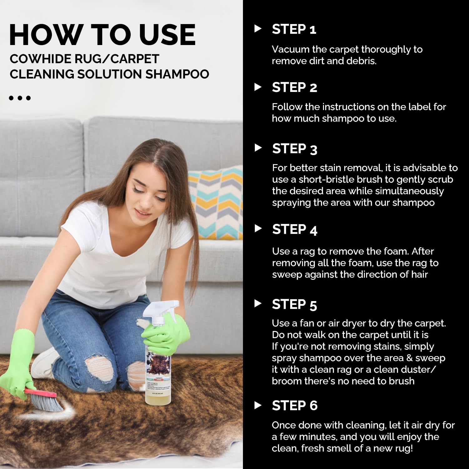 rodeo Cowhide Rug/Carpet Cleaning Solution Shampoo - Cowhide Carpet Spot Cleaner & Rug Cleaner Solution - Deep Cleaning Carpet Cleaner for Hide Rugs