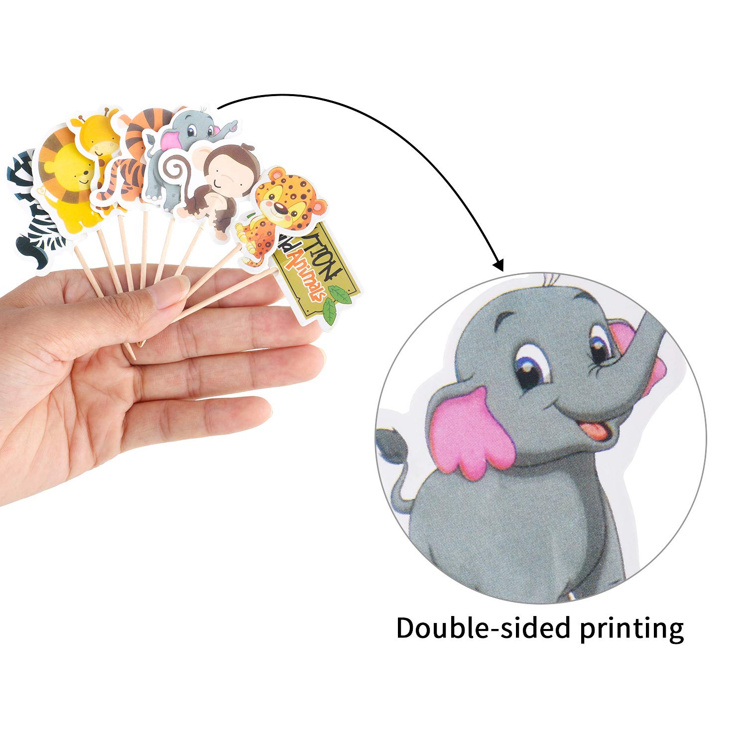 96 Pieces Safari Cupcake Toppers Jungle Animal Cupcake Picks Tiger Zebra Monkey Leopard Elephant Giraffe Lion Toothpicks Zoo Theme Cake Decorations