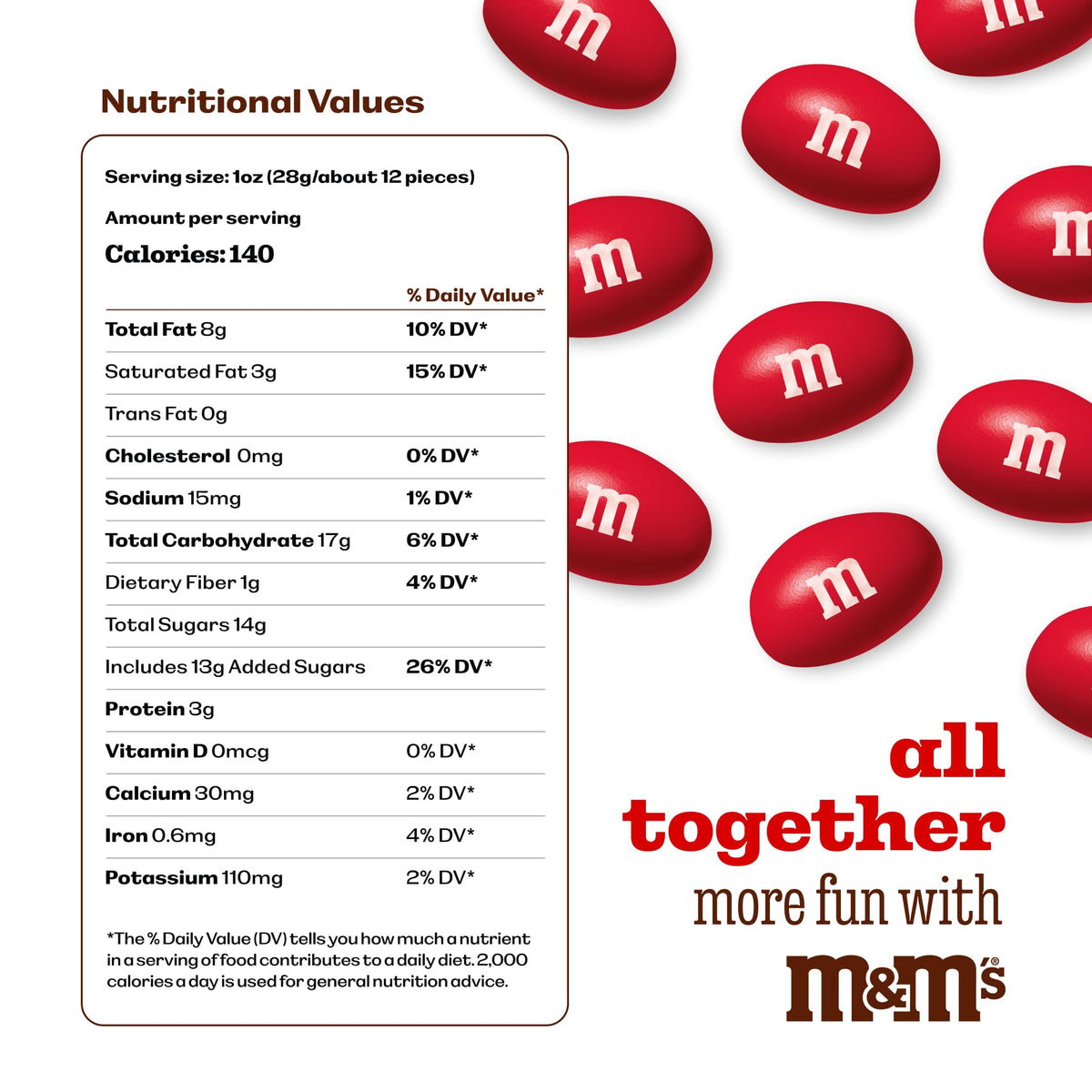 M&M'S Red Peanut Chocolate Candy, 2 lb Bulk Resealable Bag