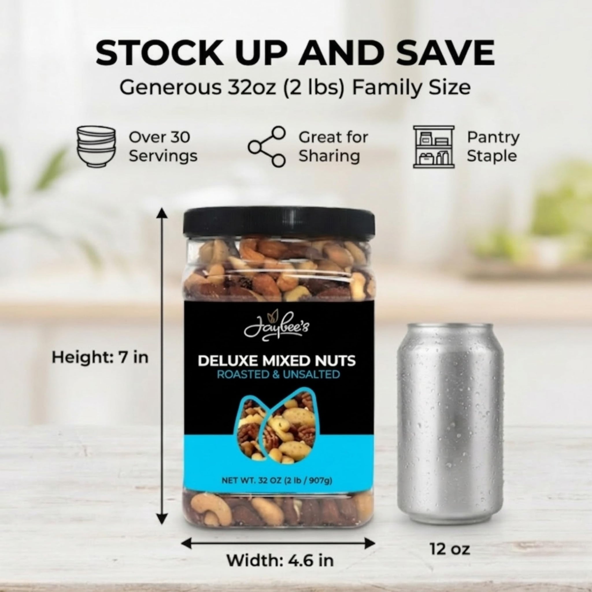 Jaybee’s Unsalted Mixed Nuts | 32 oz | Gourmet Roasted Deluxe Nut Mix with Cashews, Almonds, Pecans, Hazelnuts, Brazil Nuts (No Peanuts) | Keto, Vegan