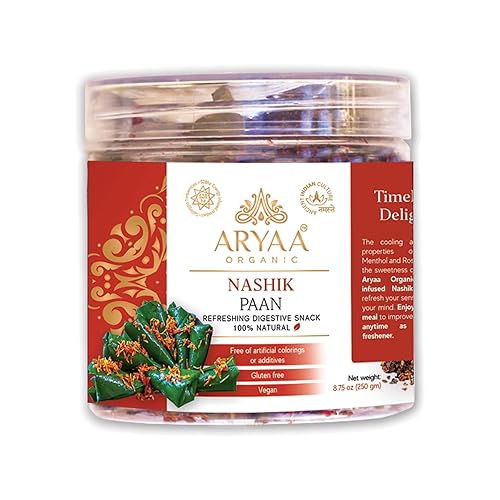 Aryaa Organic Nashik Paan l 8.75oz (250gm) Herbal Tea & Digestive Snack | | Shredded l 100% Natural, Vegan, Gluten-Friendly | Sound-Infused, Non-GMO |