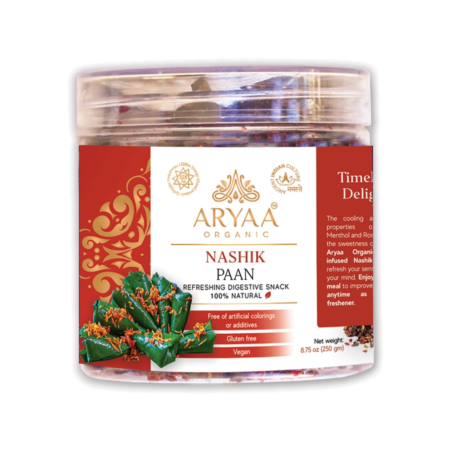 Aryaa Organic Nashik Paan l 8.75oz (250gm) Herbal Tea & Digestive Snack | | Shredded l 100% Natural, Vegan, Gluten-Friendly | Sound-Infused, Non-GMO |