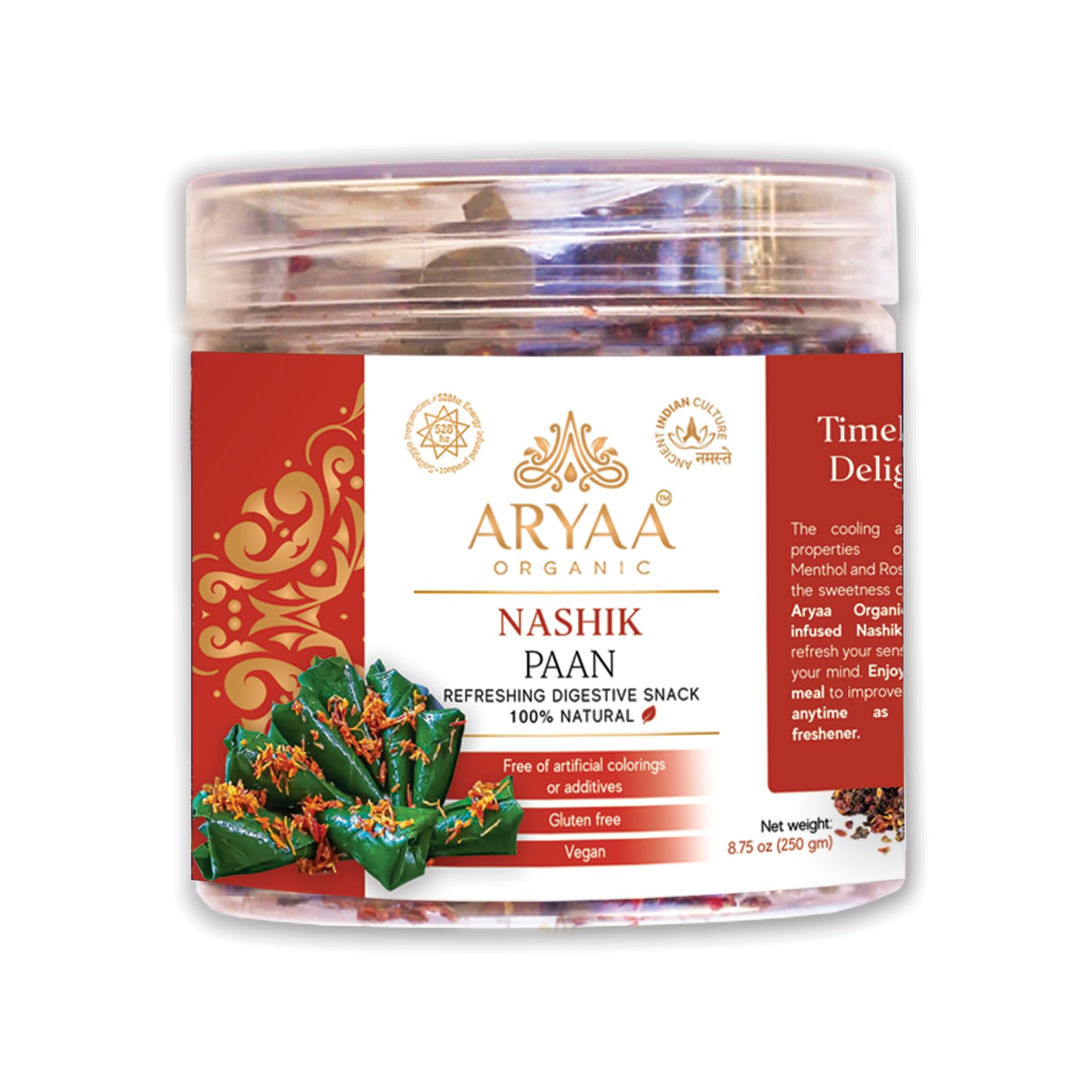 Aryaa Organic Nashik Paan l 8.75oz (250gm) Herbal Tea & Digestive Snack | | Shredded l 100% Natural, Vegan, Gluten-Friendly | Sound-Infused, Non-GMO |