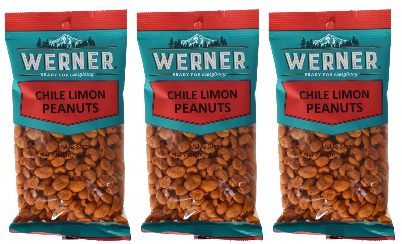 Werner Chile Limon Peanuts - 7 Oz. Bag (Pack of 3) - Spicy Peanuts with Chili and Lime