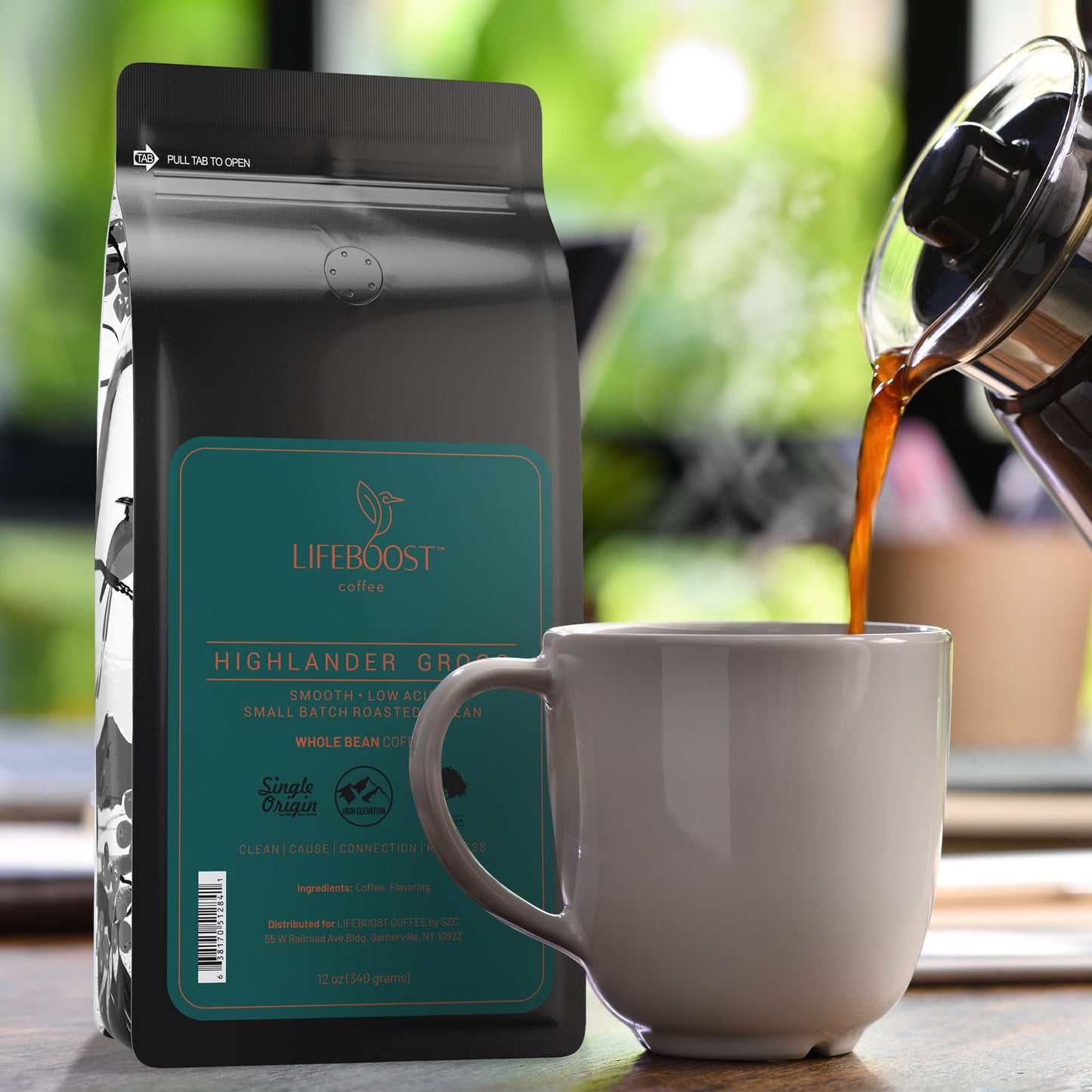Lifeboost Highlander Grogg Whole Bean Coffee - Non-GMO Low Acid Single Origin Flavored Coffee Beans - Third Party Tested For Mycotoxins & Pesticides