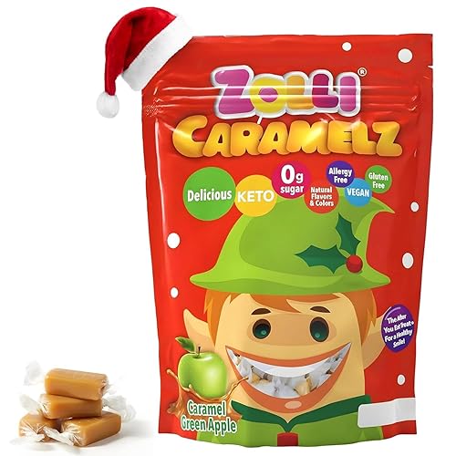Zolli Caramelz Sugar-Free Candy - Creamy, Chewy, Dye-Free, Keto & Diabetic-Friendly Healthy Candy, Dentist-Approved Treats for Kids (Caramel Green