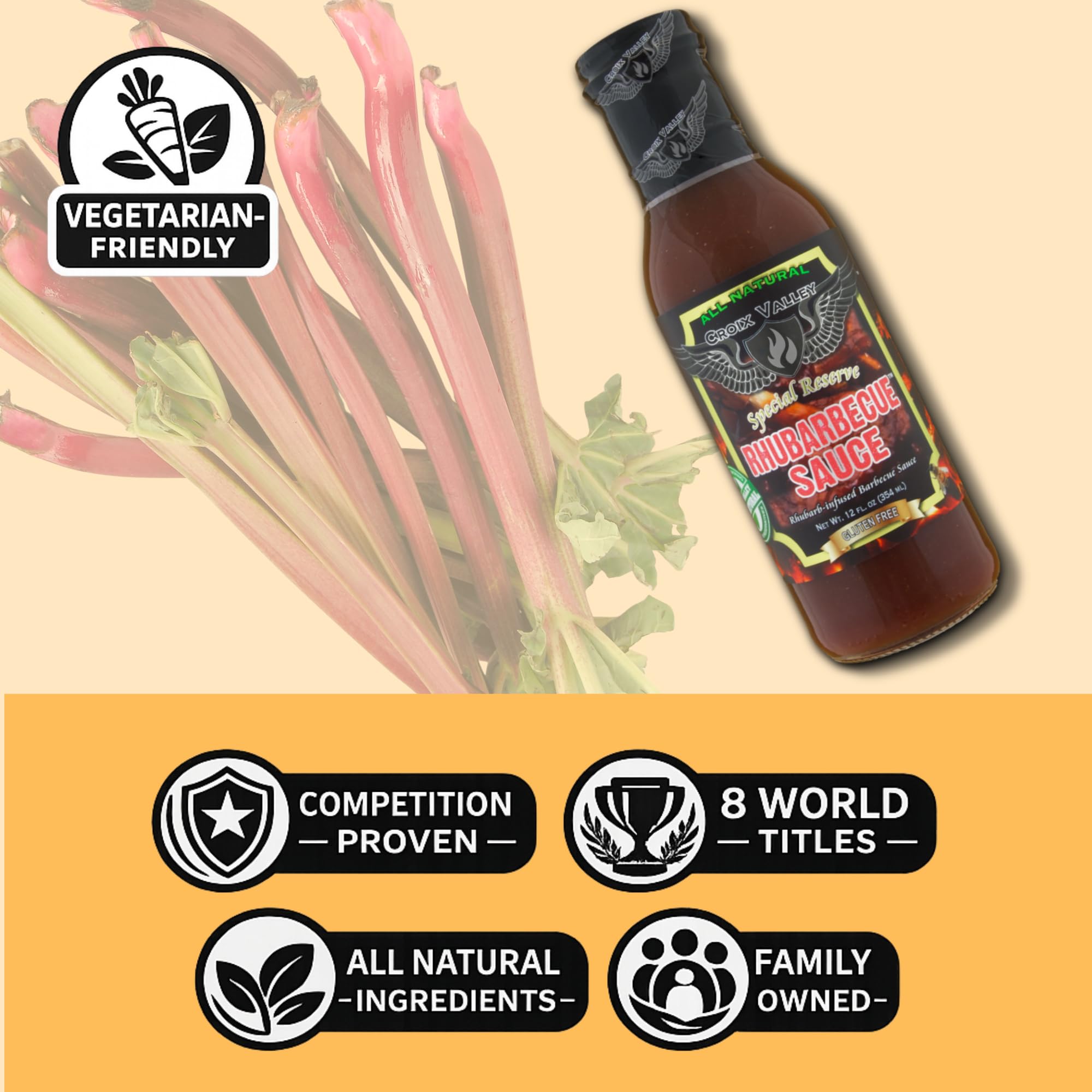 Croix Valley Rhubarbecue™ BBQ Sauce - 3 Pack (12 oz Glass Bottles) - Fresh Rhubarb Sweet-Tart Balance - Gluten-Free, No MSG, No High Fructose Corn
