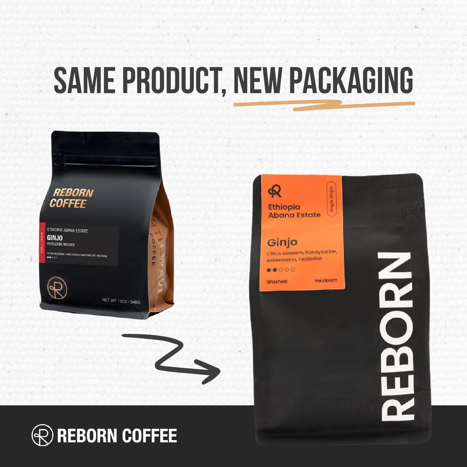 Reborn Coffee Specialty Whole Bean Coffee, Light-Medium Roast, 12 Ounce, Ethiopia Abana Estate Ginjo, Notes of Citrus Blossom, Honeysuckle