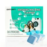 DIRTDEFY Washing Machine Cleaner Tablets, Deep Descaler Removes Pet Hair, Urine, Odor & Residue, 24 Septic-Safe Tablets for Top Load, Front Load & HE