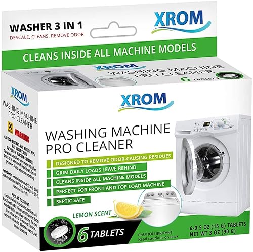 XROM Plant Based, Washer Cleaner And Descaler, Removes Odors, Limescale & Detergent Build-Up, Removes Hard Water Stains, For Front and Top Load, 6 Per