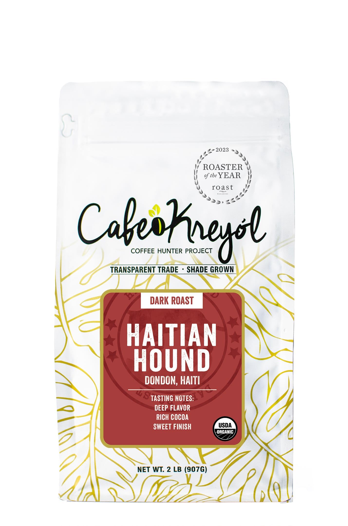 Cafe Kreyol Organic Haitian Hound | 2 lb - Haitian Blue Dark Roast Coffee - Whole Bean Coffee, is Smooth Low Acid and Bold, Deep Notes of Chocolate