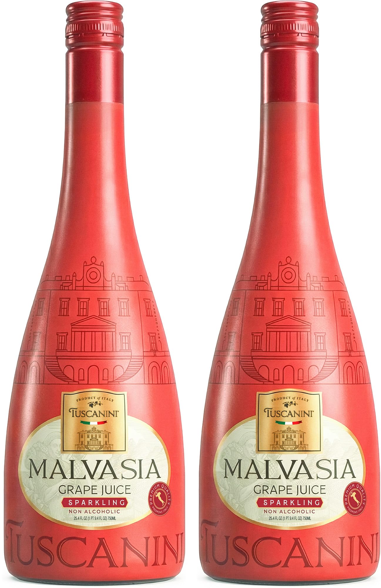 Tuscanini Italian Sparkling Malvasia Grape Juice, 25.4 oz (2 Pack) | Non-Alcoholic Celebration Drink | Elegant Champagne Bottle | Imported from Italy