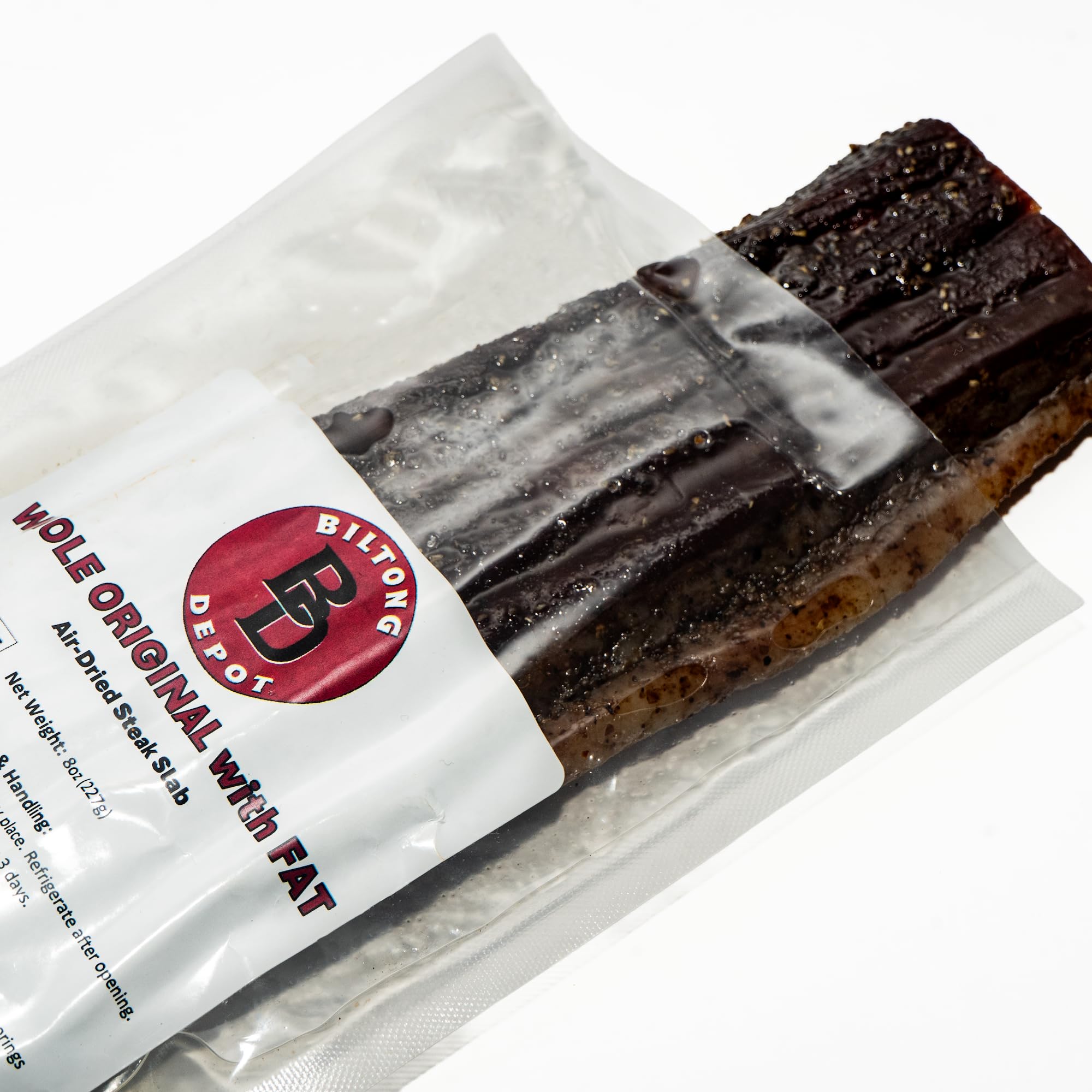 Biltong Depot Original Beef Biltong Slab with Fat - 1lb (2 x 8oz Slabs) | Air-Dried Beef Jerky Snack | High Protein | Zero Sugar | Keto & Paleo