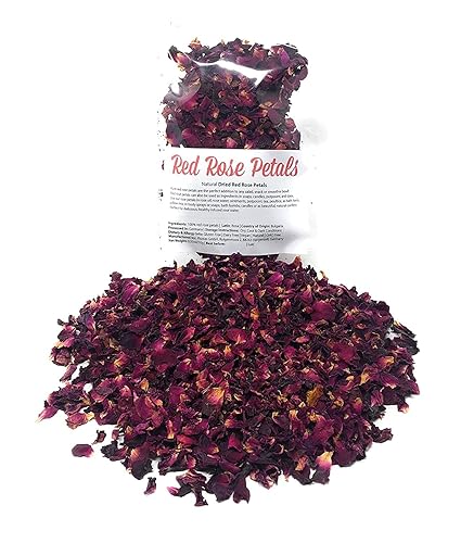 Red Rose Petals - Pure, All Natural & Edible Rose Petals - Dried Flower Petals for Herbal Tea, Decoration, Rose Sprinkles, Topping on Cupcakes