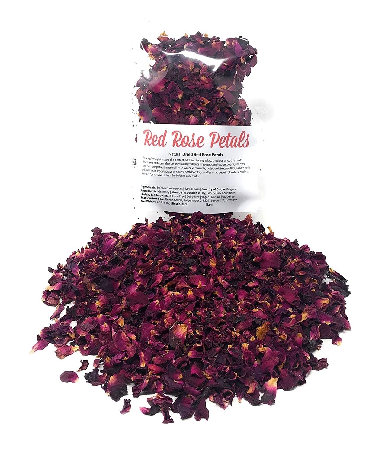 Red Rose Petals - Pure, All Natural & Edible Rose Petals - Dried Flower Petals for Herbal Tea, Decoration, Rose Sprinkles, Topping on Cupcakes