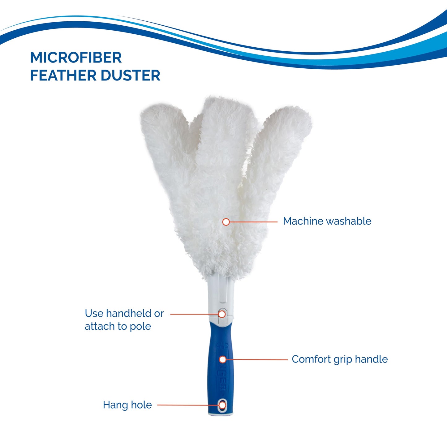 Unger Connect and Clean Microfiber Feather Duster for Household Cleaning and Dusting, Cleans Fragile Objects, Glassware, Vases, Picture Frames