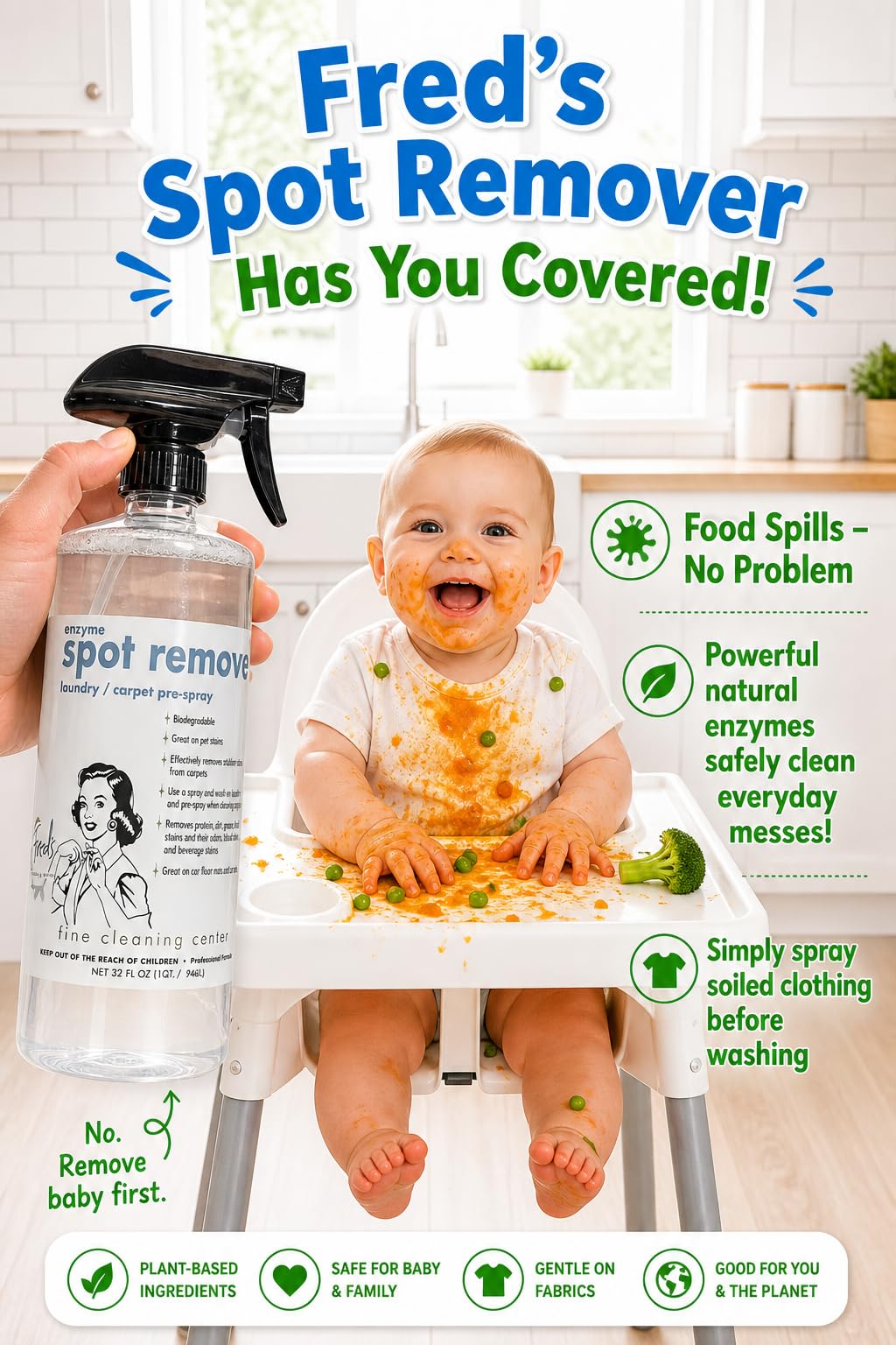 Fred's Ultra-Powered Enzyme Spot & Stain Remover for Carpet, Laundry, and More, 32 Ounce Spray