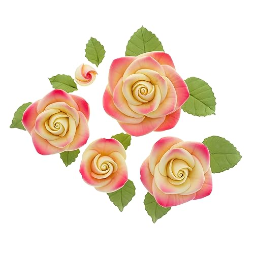 Global Sugar Art Exquisite Rose & Leaf Edible Sugar Cake Flowers Kit, Yellow with Rose by Chef Alan Tetreault