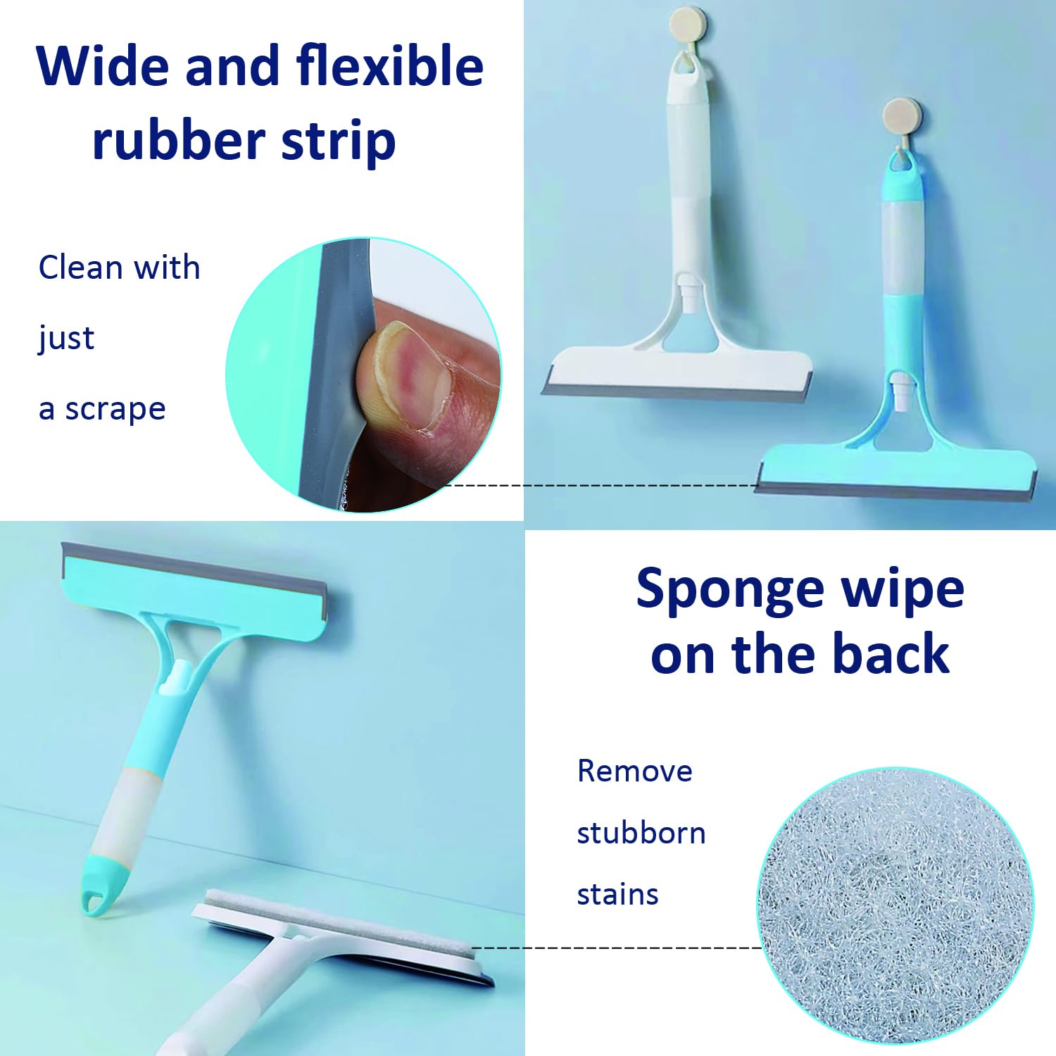 2 Pack All-Purpose Shower Squeegee for Shower Glass Door, Shower Glass Cleaner Squeegee with Spray, Washer, Wiper, 3 Functions in 1, Perfect Household