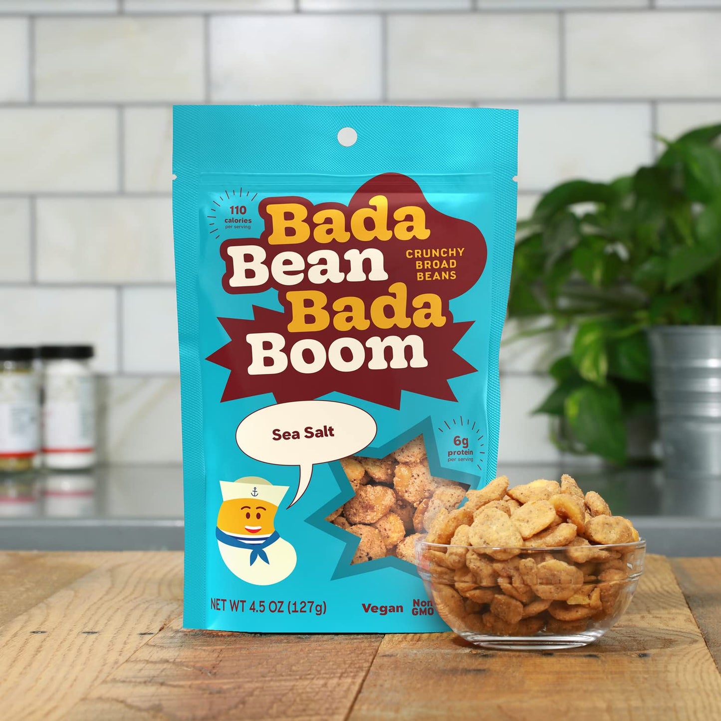 Bada Bean Bada Boom - Plant-Based Protein, Gluten Free, Vegan, Crunchy Roasted Broad (Fava) Bean Snacks, 100 Calories per Serving, Sea Salt, 4.5 Ounce