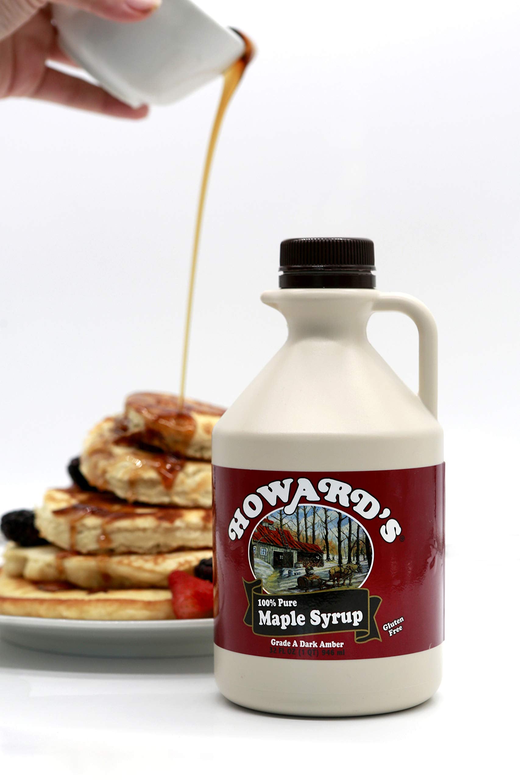 HOWARD'S Pure 100% Grade A Dark Amber Maple Syrup | Gluten Free, Premium Sourced Quality | 32oz (1 quart) Value Jug