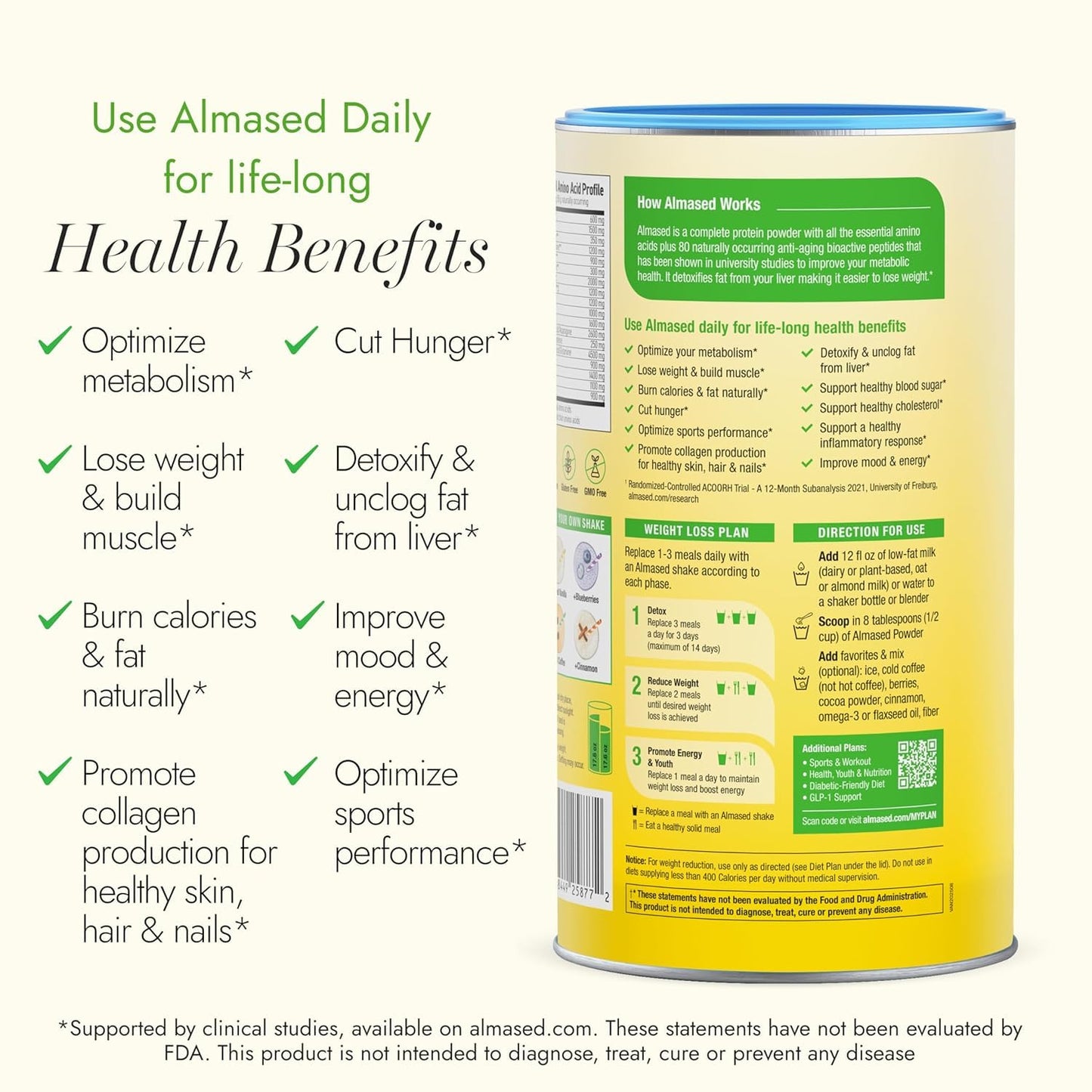 Almased Vanilla Protein Powder for Women & Men - Gluten-Free Meal Replacement Powder Supports Weight Loss & Muscle Retention - Low-Glycemic High Plant