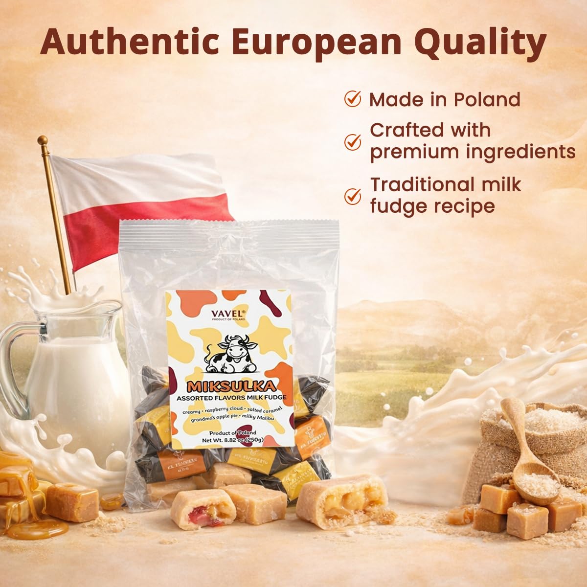 Milk Fudge Candy with Assorted Flavor, Smooth Bite & Creamy Variety - Multi Flavor Salted Caramel fudge with Apple Pie for Gifting & Sharing