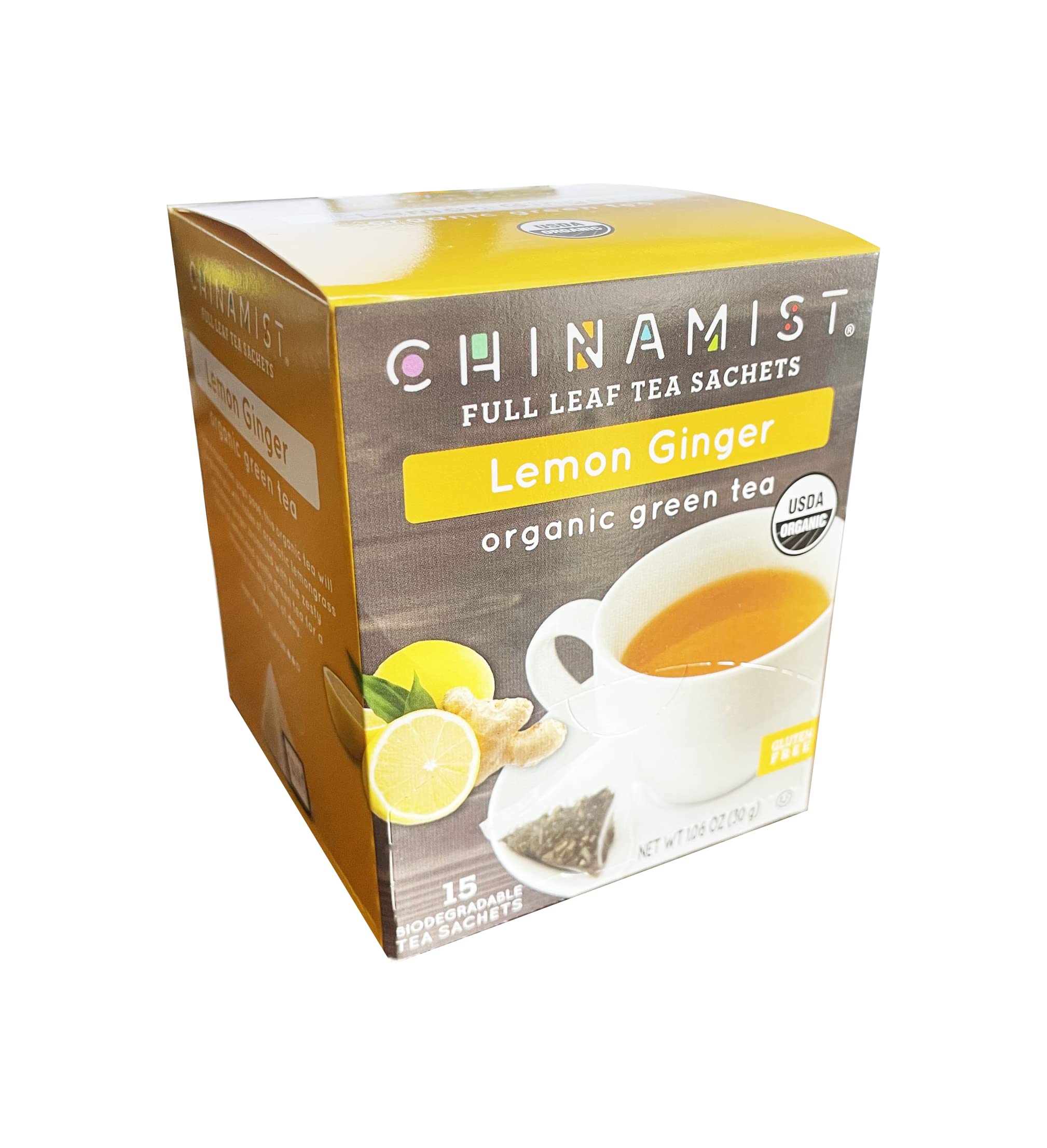 China Mist Organic Green Tea, Lemon Ginger (15 tea satchets) (1 box)