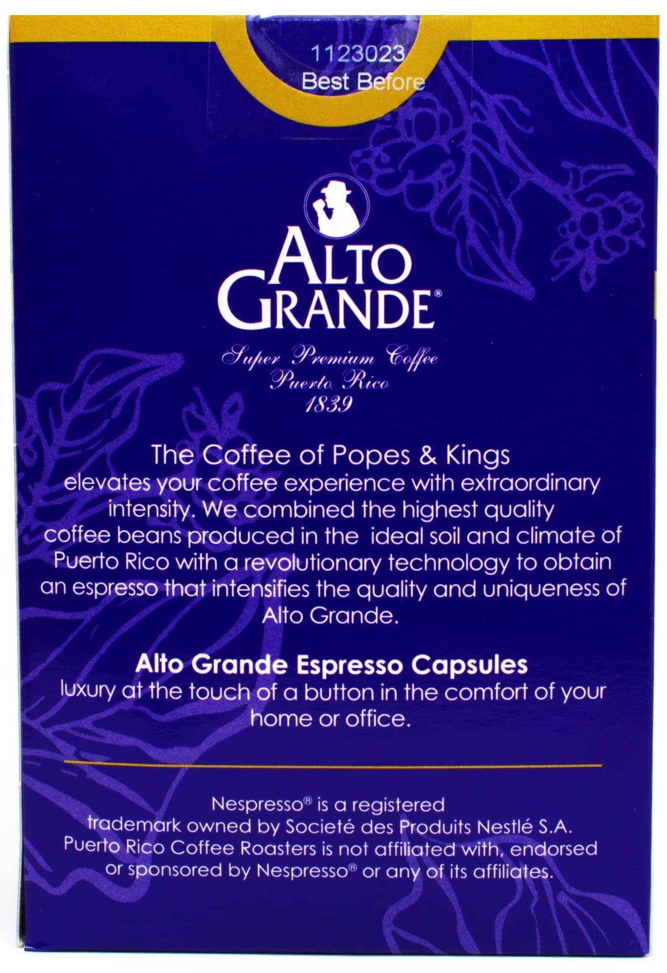 Alto Grande Super Premium Capsules for Nespresso Machines, 100 Percent Arabica Coffee From Puerto Rico (Espresso, 18 Count)