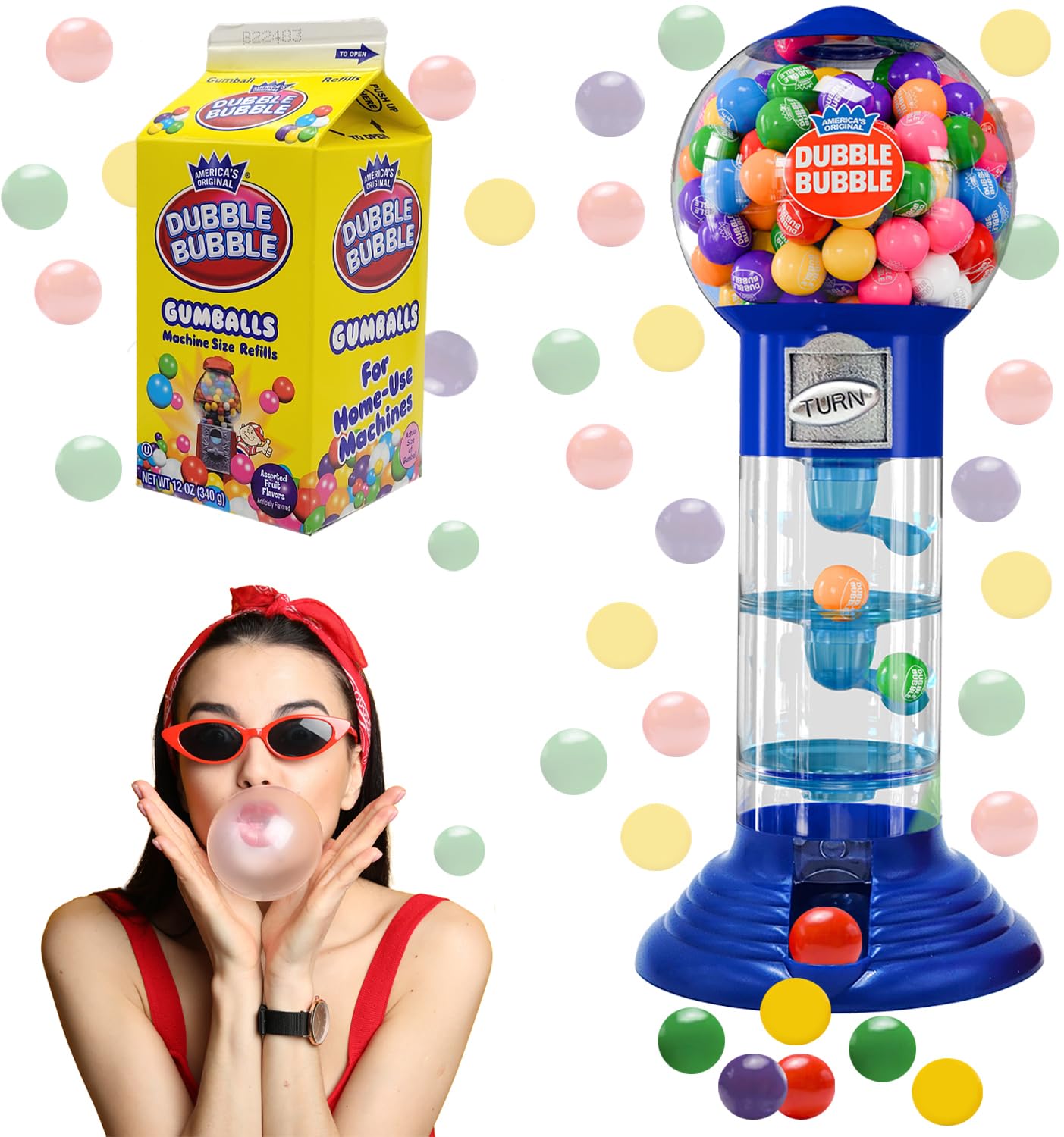 Fruidles - Coin Operated Bubble Gum Machine and Toy Bank -10.50" Inch Tall Spiral Fun Candy Machine Dispenser includes 150 Gum Balls - Great Gift Toys