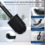 Silicone Toilet Brush and Holder Set, Toilet Brushes with Ventilated Holder, Wall Mounted Toilet Bowl Brush with Long Handle Bendable Brush Head