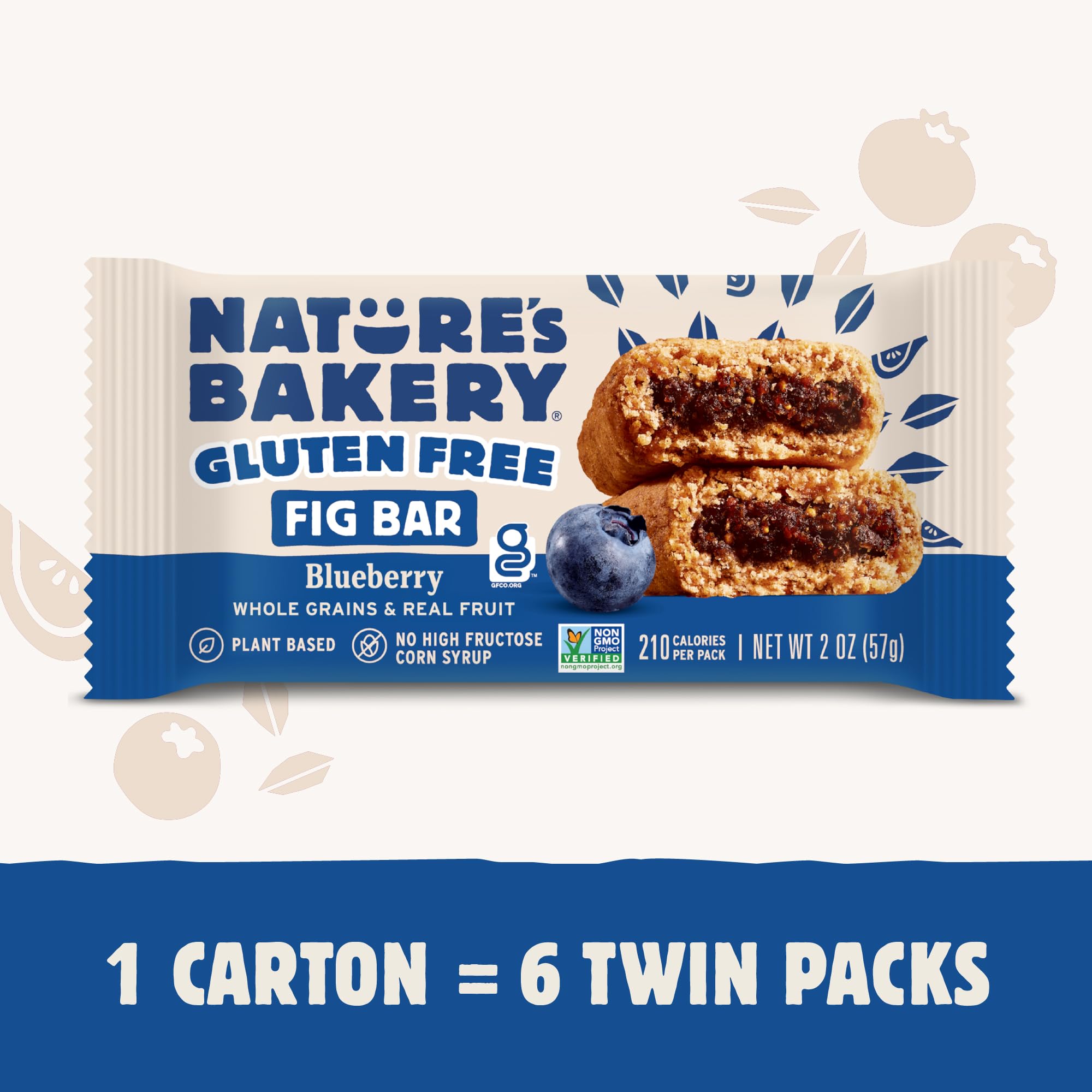 Nature’s Bakery Gluten Free Fig Bars, Blueberry, Real Fruit, Vegan, Non-GMO, Snack Bar, 1 Box With 6 Twin Packs (6 Twin Packs)