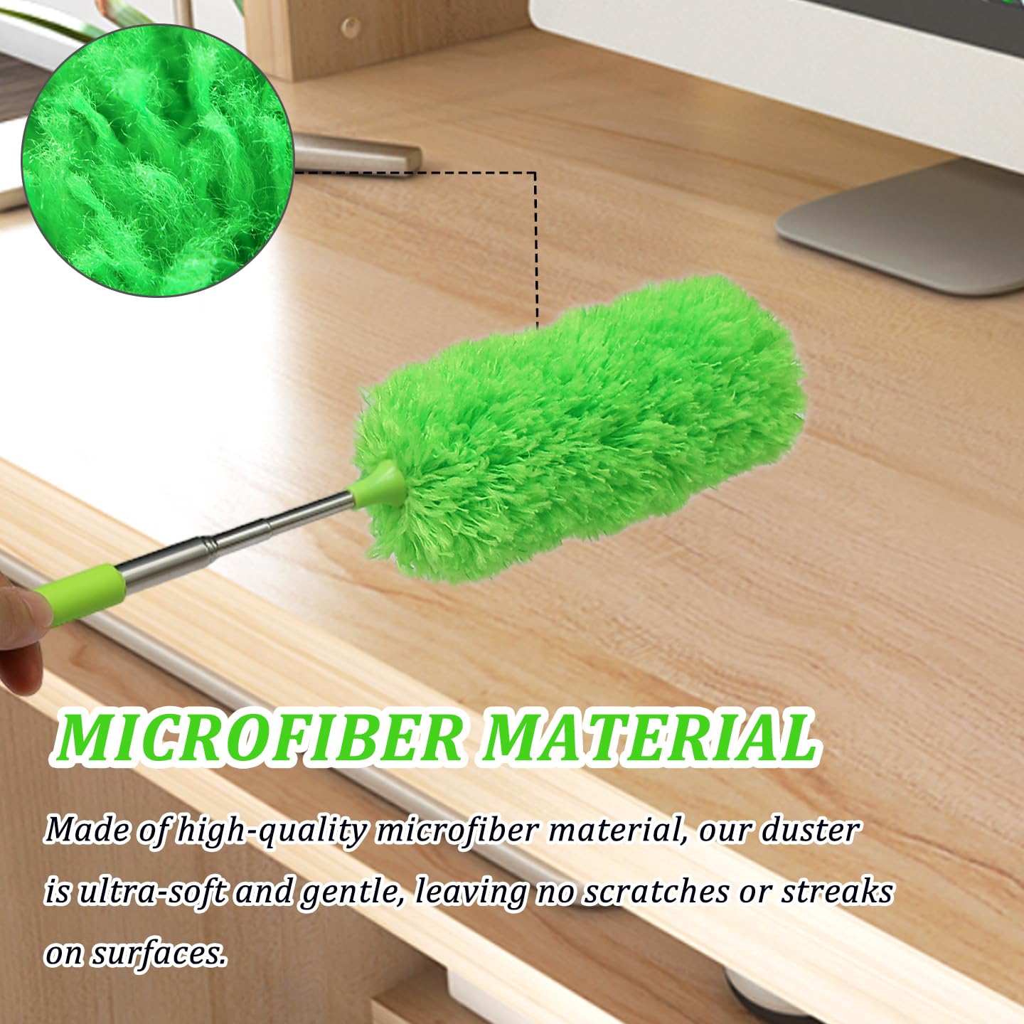 4 Pack Microfiber Feather Duster, with Extendable Pole and Bendable Head, Washable Microfibre Cleaning Tool for Cleaning Office, Car, Computer