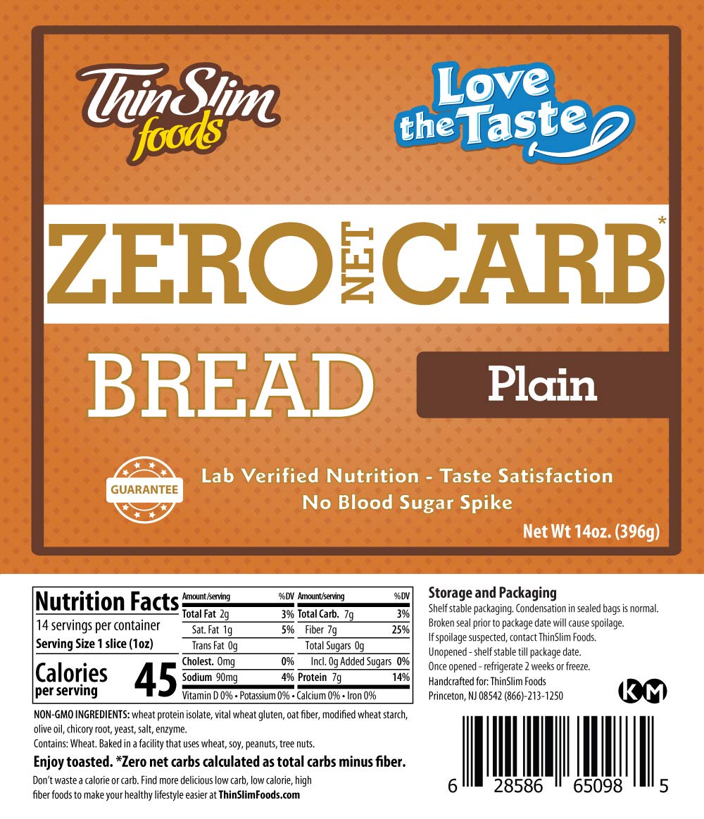 ThinSlim Foods Zero Net Carb Keto Bread | Low Carb Bread | Plain (Pack of 4)