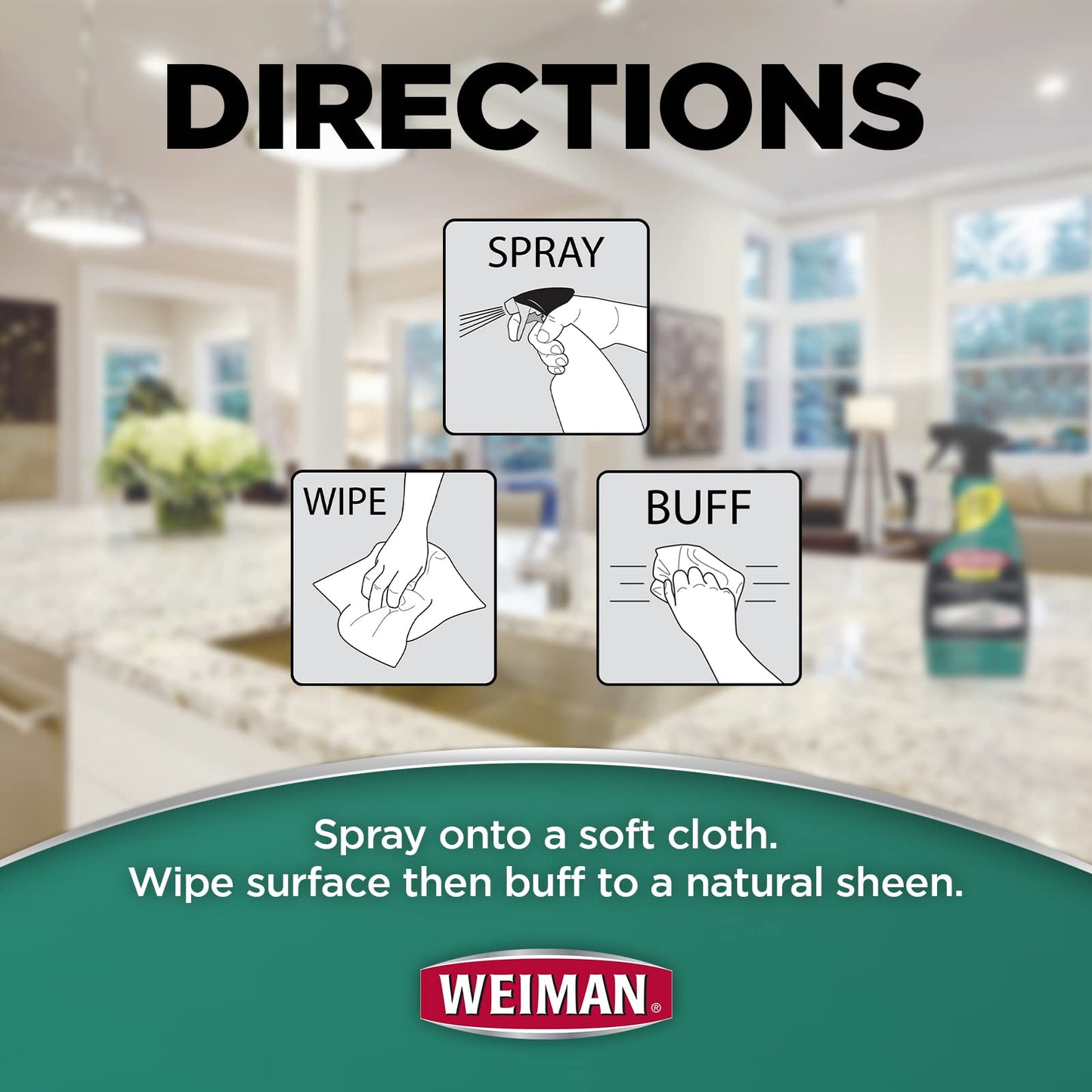Weiman Disinfectant Granite Daily Clean & Shine - (2 Pack) Safely Clean Disinfect and Shine Granite Marble Soapstone Quartz Quartzite Slate Limestone
