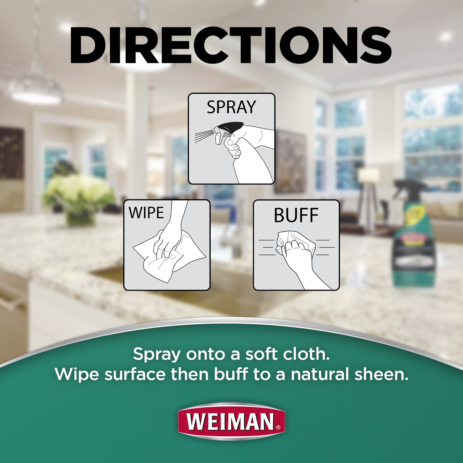 Weiman Disinfectant Granite Daily Clean & Shine - (2 Pack) Safely Clean Disinfect and Shine Granite Marble Soapstone Quartz Quartzite Slate Limestone