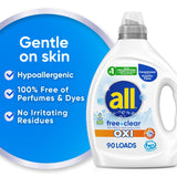 all Liquid Laundry Detergent, Free Clear for Sensitive Skin with OXI, Unscented and Hypoallergenic, 2X Concentrated, 90 Loads