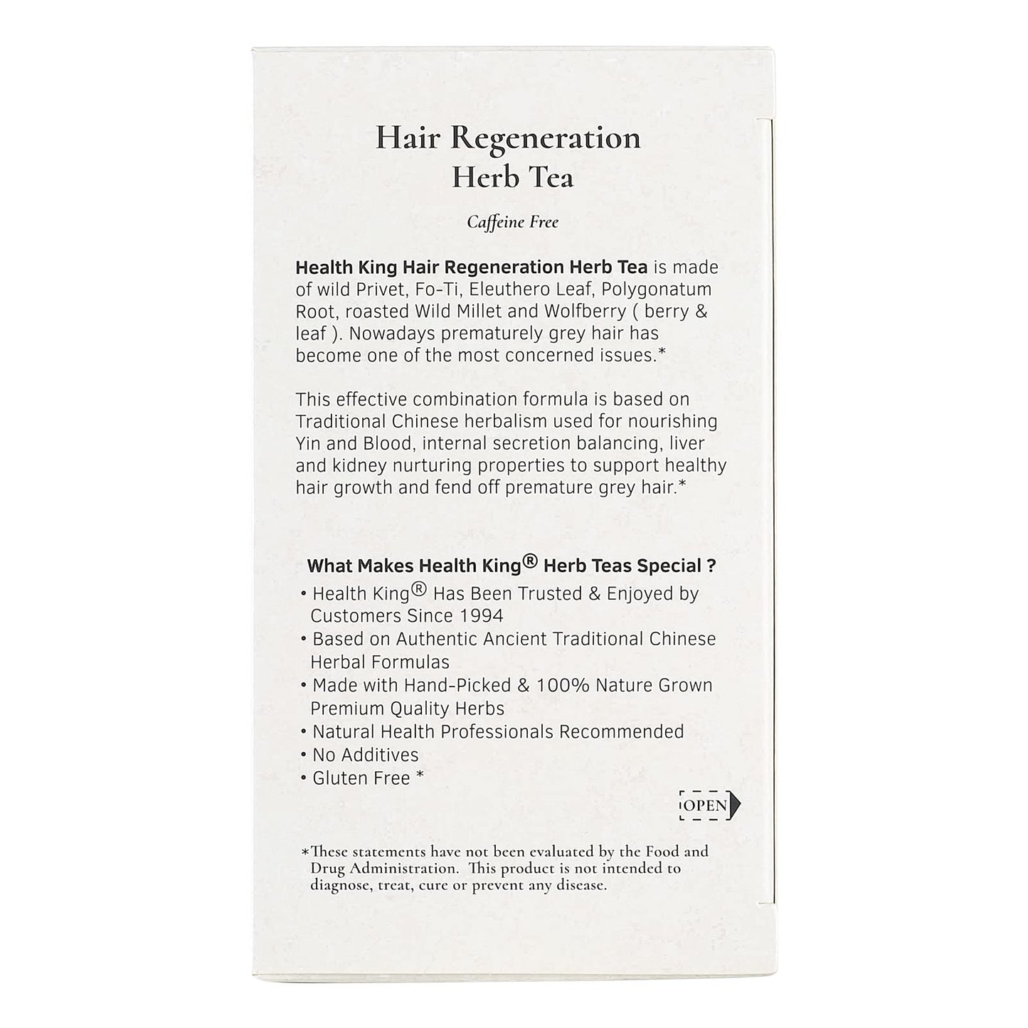 Health King Hair Regeneration Herb Tea, Teabags, 20 Count Box