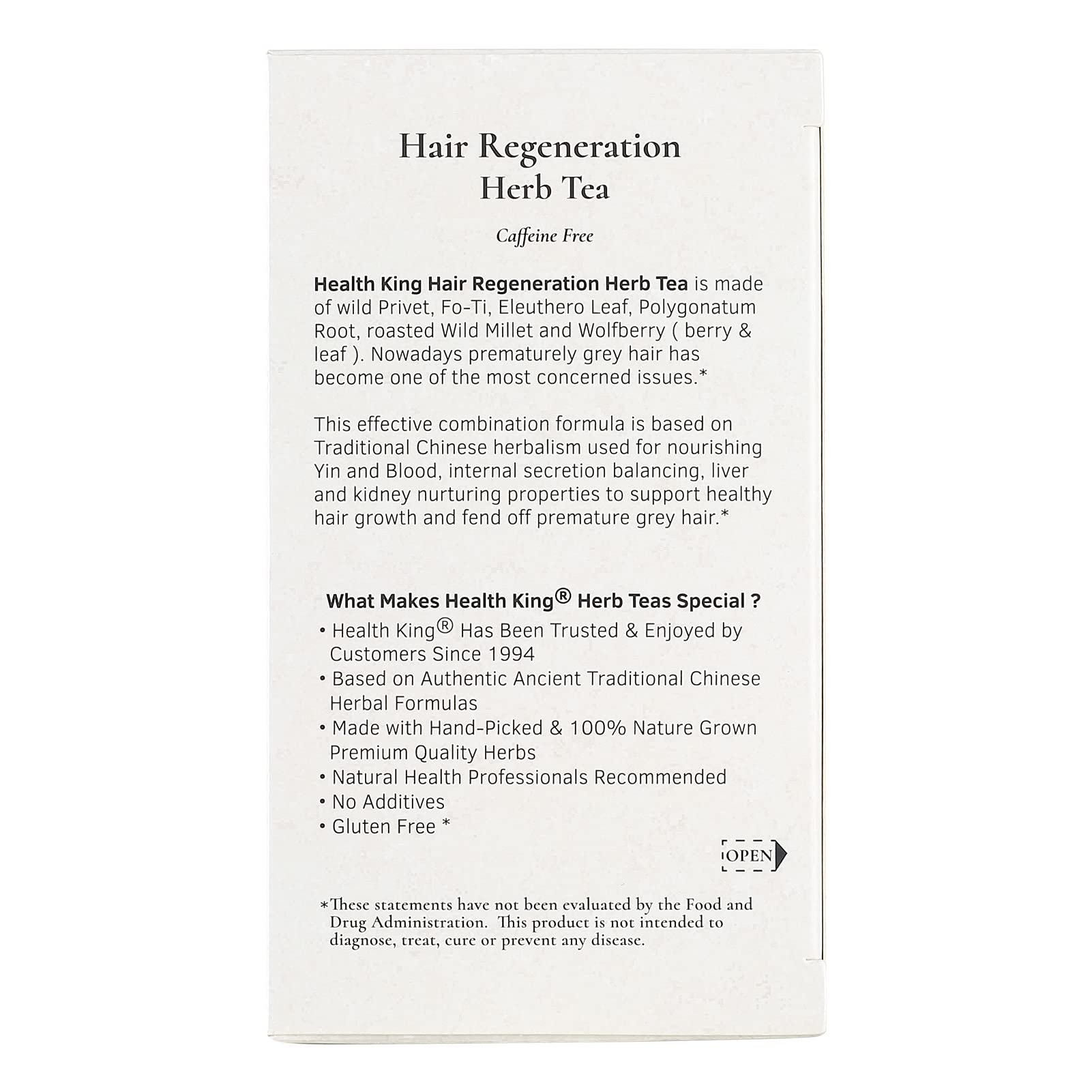 Health King Hair Regeneration Herb Tea, Teabags, 20 Count Box