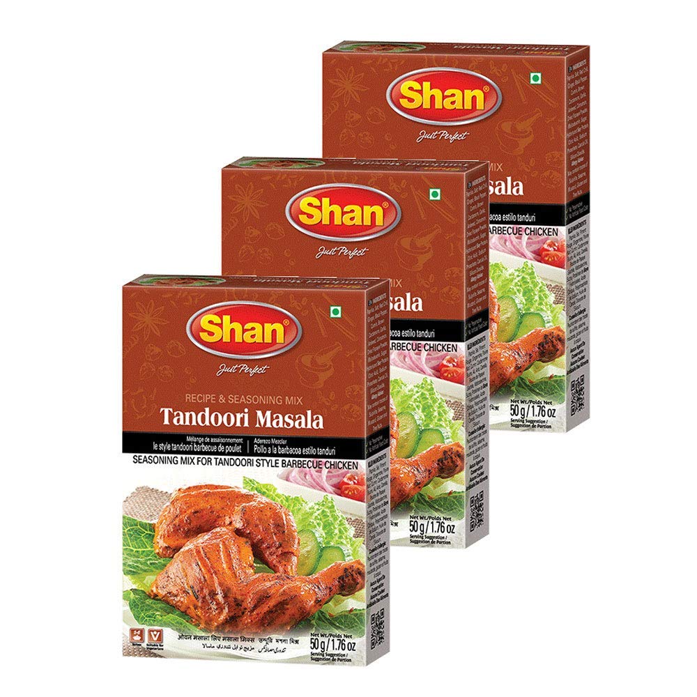Shan Tandoori Recipe and Seasoning Mix 1.76 oz (50g) - Spice Powder for Tandoori Style Barbecue Chicken - Suitable for Vegetarians - Airtight Bag in