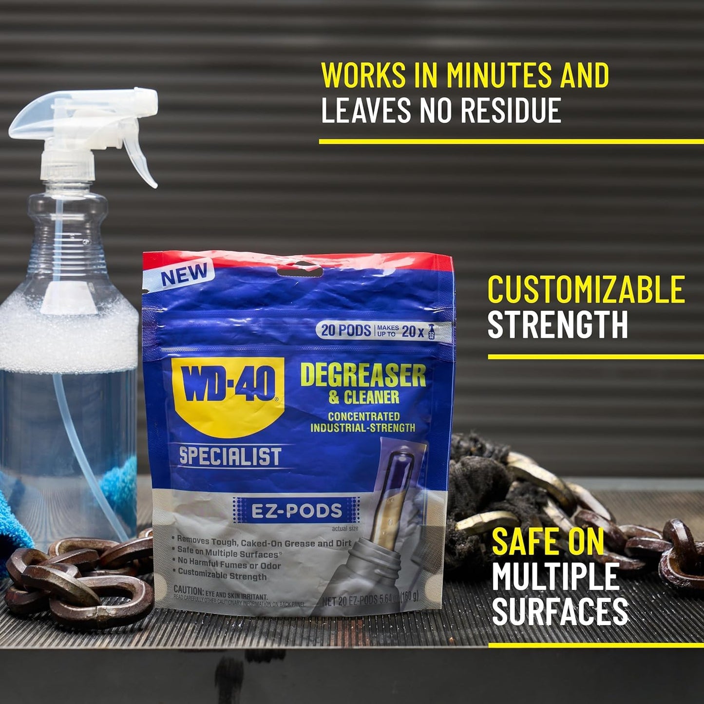 WD-40 Specialist Degreaser and Cleaner EZ-PODS, Customizable Industrial-Strength Concentrate, Multi-Surface Cleaning Solution, Cleans and Degreases