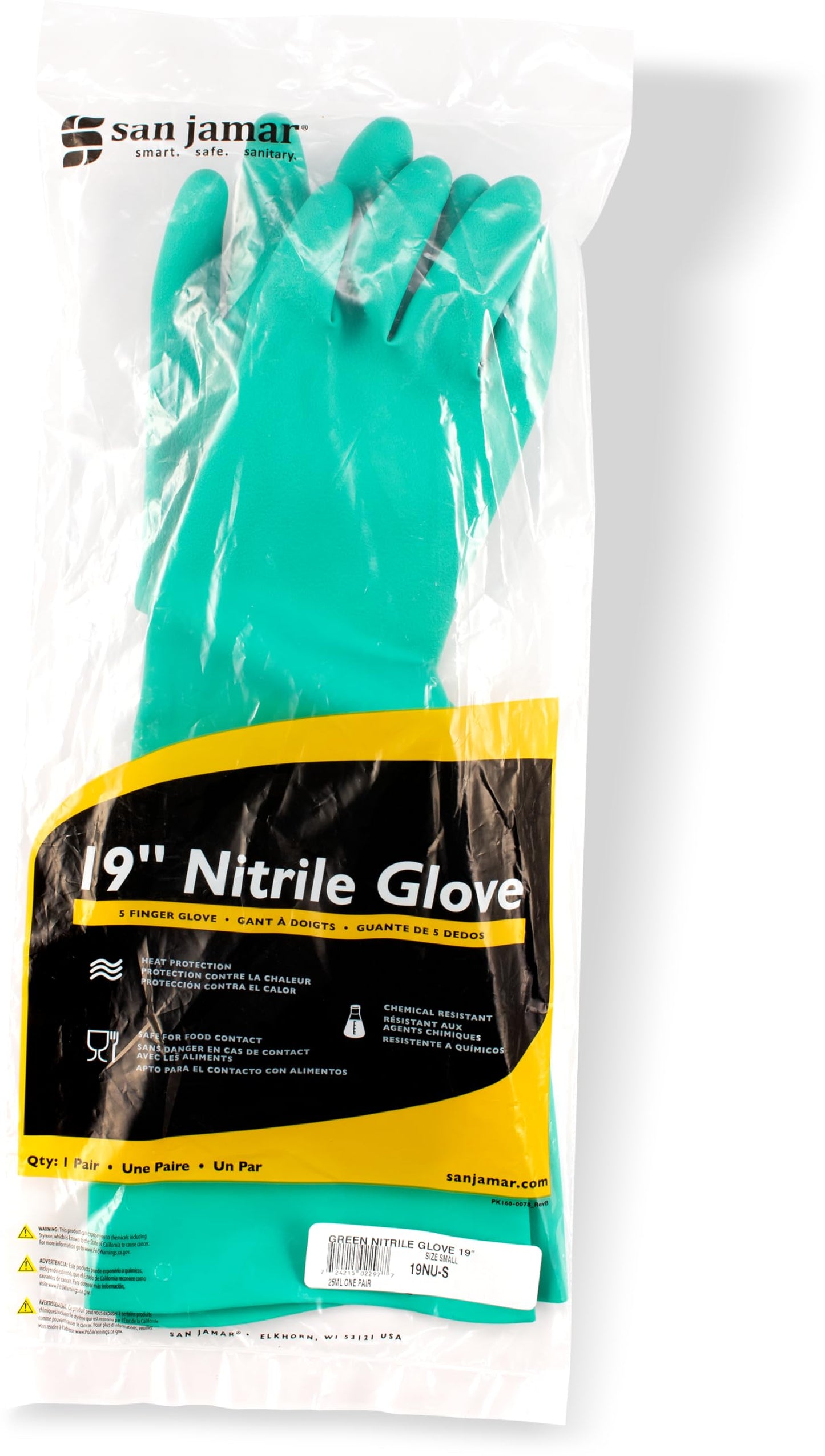 San Jamar 19NU-S Nitrile Elbow-Length Dishwashing Glove, Small (1 Pair)