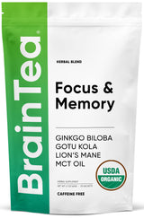 Brain Tea Focus & Memory - Brain Tea Organic Certified 4-in-1 Nootropic Herbal Supplement with Ginkgo Biloba, Gotu Kola, Lion’s Mane Mushroom, MCT
