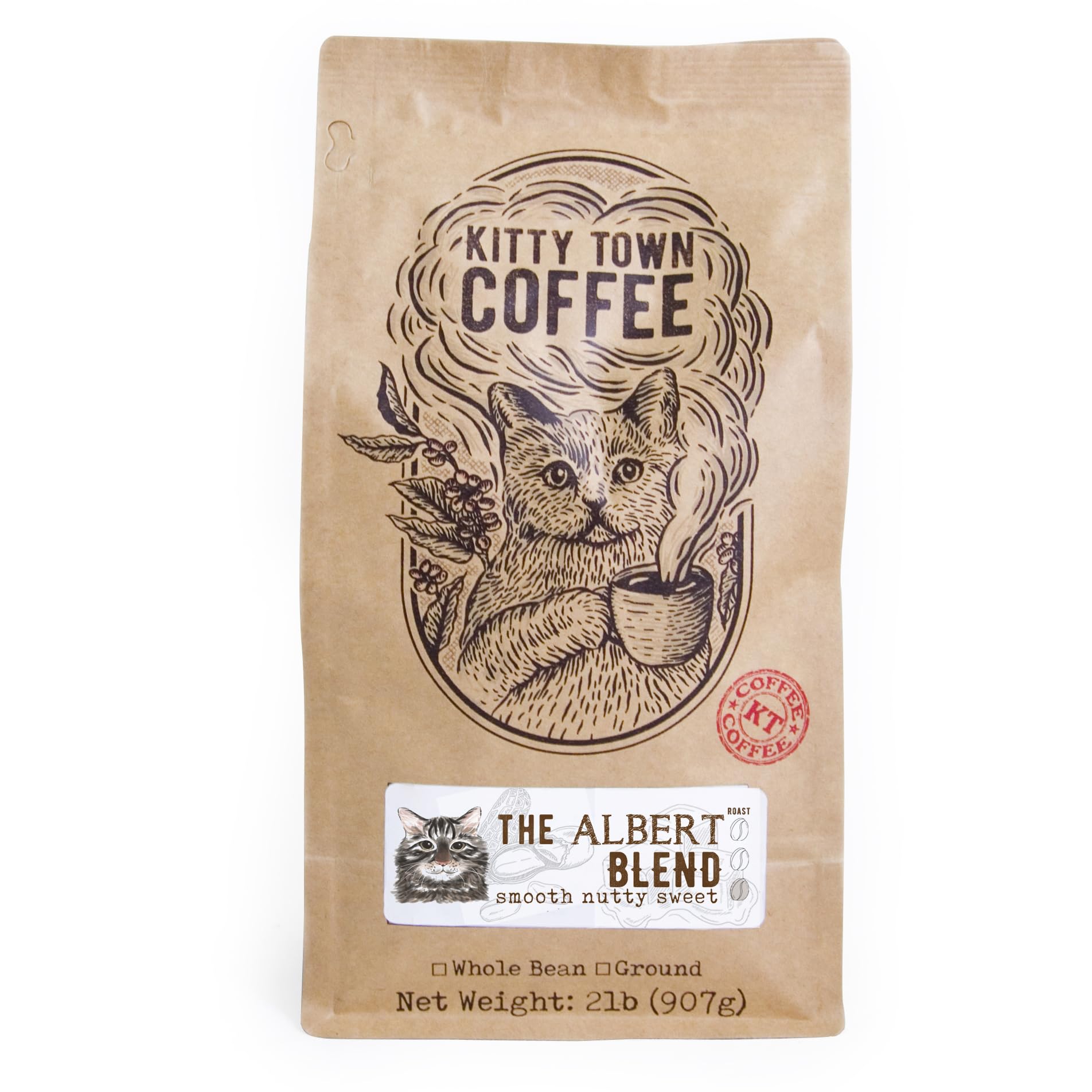 Kitty Town Coffee: The Albert Blend Light Roast Coffee From Brazil & Costa Rica 2lb (32oz) Ground