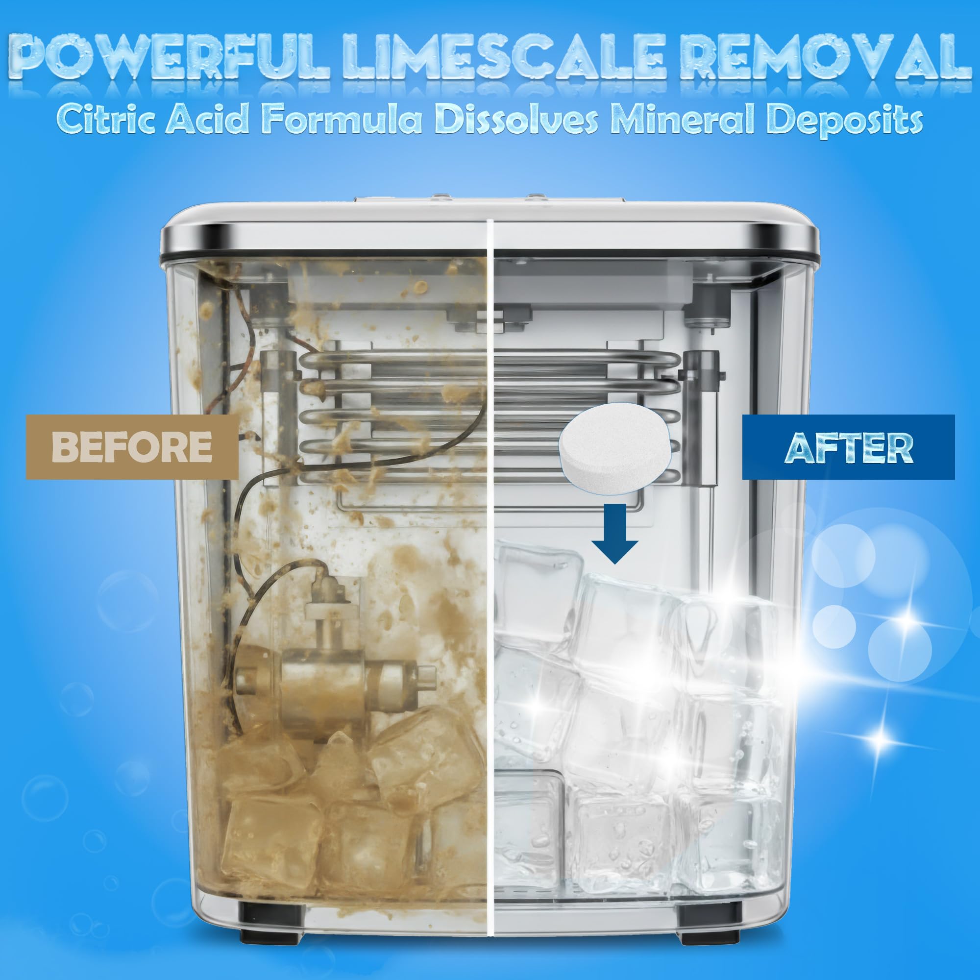 Ice Machine Cleaner Tablets - Ice Maker Cleaner & Descaler for Countertop, Nugget & Commercial Units - Citric Acid-Based - 36 Tablets (Up to 1.5-Year