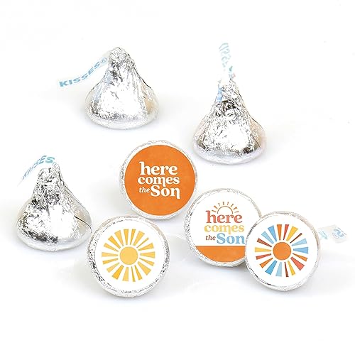 Big Dot of Happiness Here Comes The Son Small Party Stickers, Boy Boho Baby Shower Round Candy Favors, Labels Fit Chocolate Candy (1 Sheet of 108)