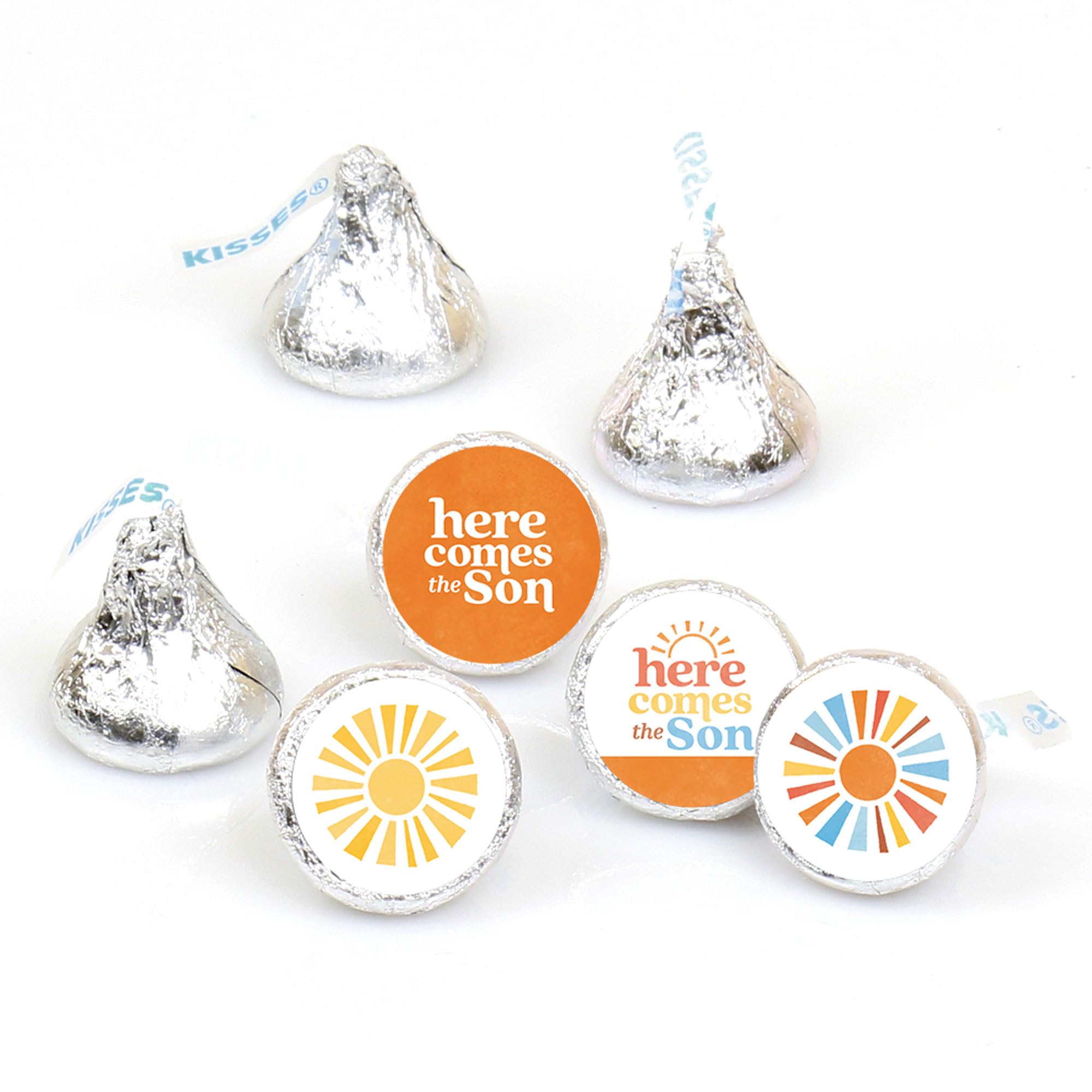 Big Dot of Happiness Here Comes The Son Small Party Stickers, Boy Boho Baby Shower Round Candy Favors, Labels Fit Chocolate Candy (1 Sheet of 108)
