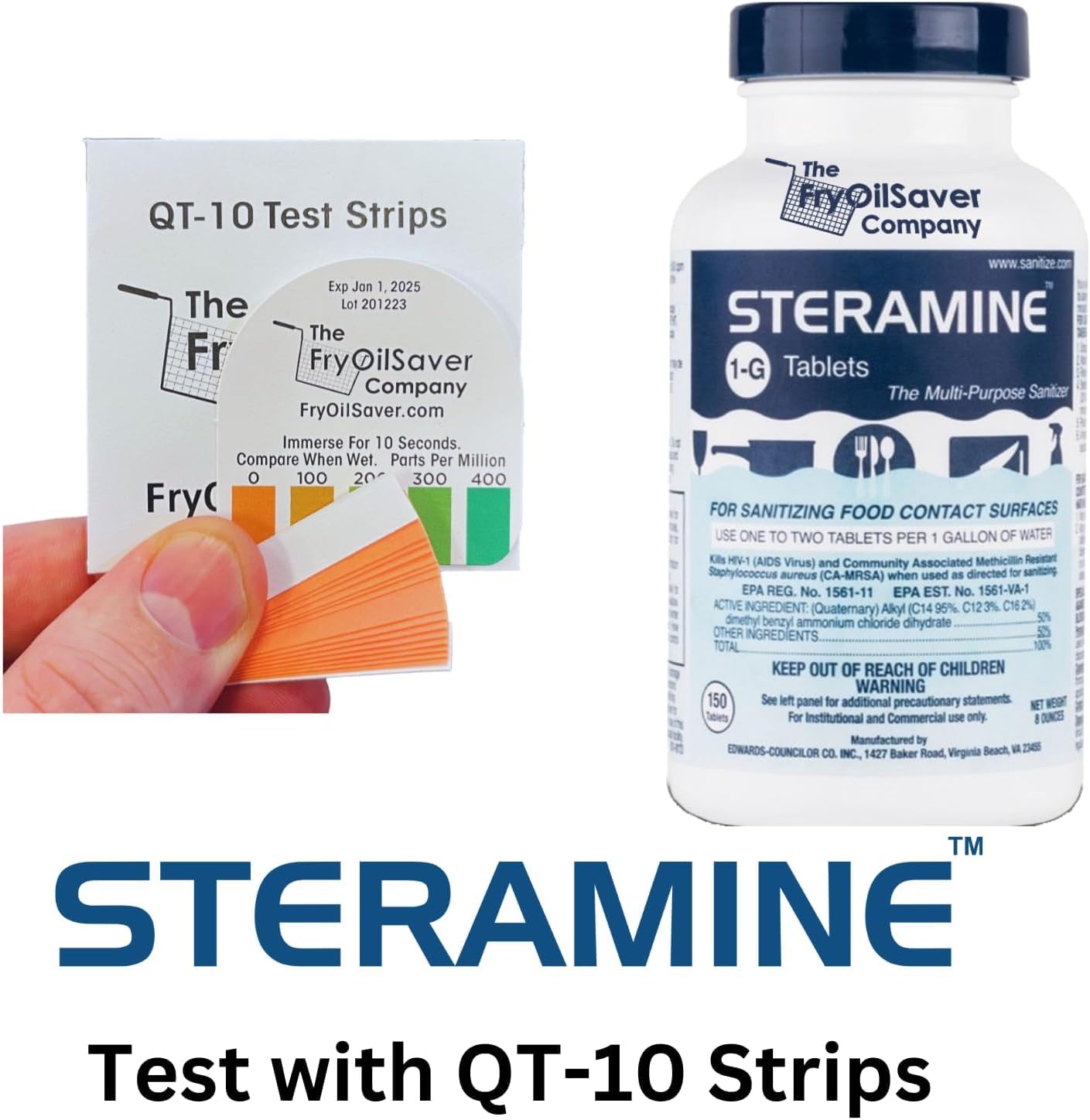 Steramine Quaternary Sanitizing Tablets (450 Count) - Commercial Sanitizer Tablets for Food-Contact Surfaces, Kitchen & Food Service - No-Rinse Dish