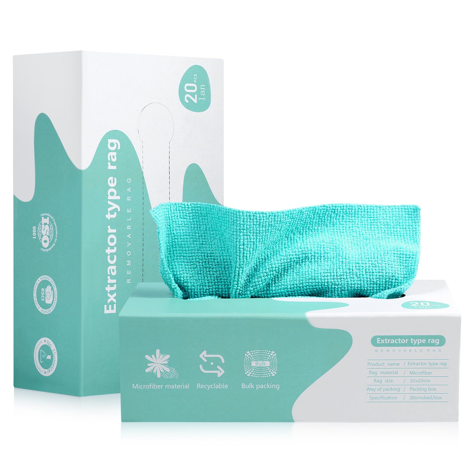 Luiruey Microfiber Cleaning Cloth Rags in A Box (20 Count) - 7.9" x 7.9" Reusable for Cars - Edgeless Terry Towels, Small Microfiber for Home, Kitchen